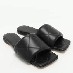 Bottega Veneta Black Quilted Leather Lido Flat Slides Szie 39