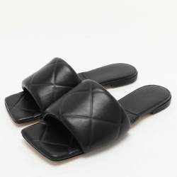 Bottega Veneta Black Quilted Leather Lido Flat Slides Szie 39