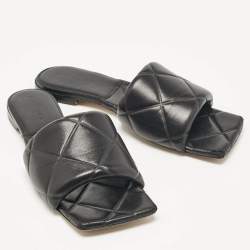 Bottega Veneta Black Quilted Leather Flat Slides Size 42