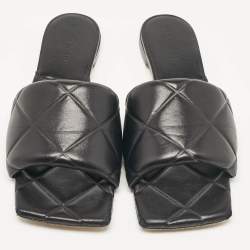 Bottega Veneta Black Quilted Leather Flat Slides Size 42