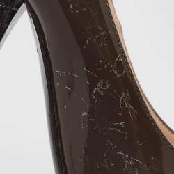 Bottega Veneta Grey Patent Leather Pointed Toe Pumps Size 38.5