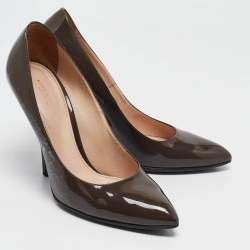 Bottega Veneta Grey Patent Leather Pointed Toe Pumps Size 38.5