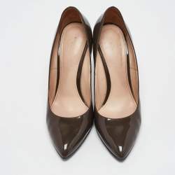 Bottega Veneta Grey Patent Leather Pointed Toe Pumps Size 38.5