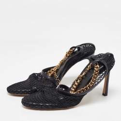 Bottega Veneta Black Mesh and Leather Chain Link D'orsay Pumps Size 37