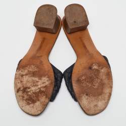 مملوكة مسبقًا Bottega Veneta Black Intrecciato Leather Ravello Slide Sandals Size 39.5