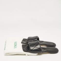 Pre Owned Bottega Veneta Black Leather Lido Flat Slides Size 40