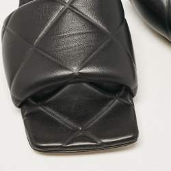Pre Owned Bottega Veneta Black Leather Lido Flat Slides Size 40
