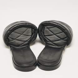 Pre Owned Bottega Veneta Black Leather Lido Flat Slides Size 40