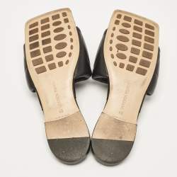 Pre Owned Bottega Veneta Black Leather Lido Flat Slides Size 40