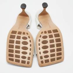 Bottega Veneta White Leather Square Toe Slide Sandals Size 40