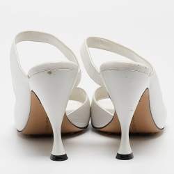 Bottega Veneta White Leather Square Toe Slide Sandals Size 40