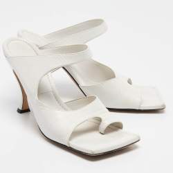 Bottega Veneta White Leather Square Toe Slide Sandals Size 40