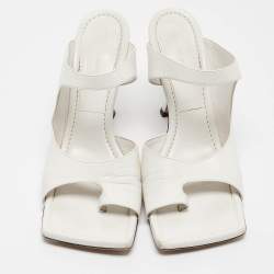 Bottega Veneta White Leather Square Toe Slide Sandals Size 40