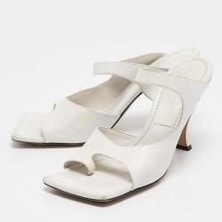 Bottega Veneta White Leather Square Toe Slide Sandals Size 40