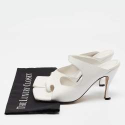 Bottega Veneta White Leather Square Toe Slide Sandals Size 40