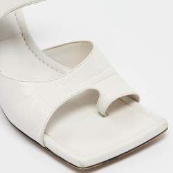 Bottega Veneta White Leather Square Toe Slide Sandals Size 40