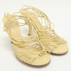 Bottega Veneta Yellow Leather Strappy Sandals Size 37