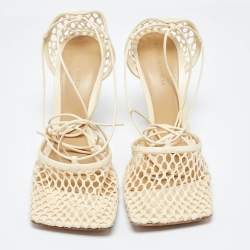 Bottega Veneta Cream Leather and Stretch Mesh Wrap Around Pumps Size 41