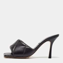 Bottega Veneta Black Leather Lido Slide Sandals Size 40