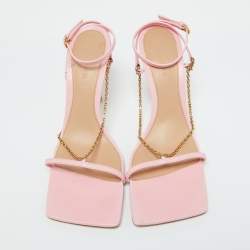 Bottega Veneta Pink Leather Chain Link T Strap Sandals Size 39