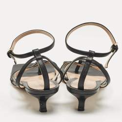 مملوكة مسبقًا Bottega Veneta Black Leather Strech Ankle Strap Sandals Size 38