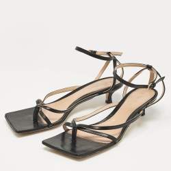 مملوكة مسبقًا Bottega Veneta Black Leather Strech Ankle Strap Sandals Size 38