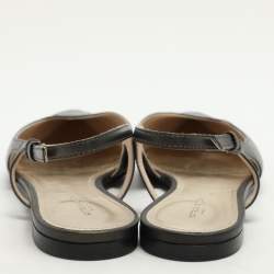 Pre Owned Bottega Veneta Metallic Grey Leather Slingback Flats Size 39.5