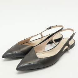 Pre Owned Bottega Veneta Metallic Grey Leather Slingback Flats Size 39.5