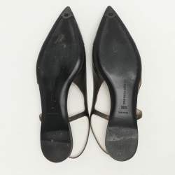 Pre Owned Bottega Veneta Metallic Grey Leather Slingback Flats Size 39.5