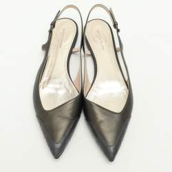 Pre Owned Bottega Veneta Metallic Grey Leather Slingback Flats Size 39.5