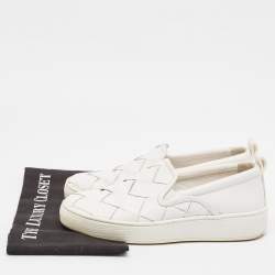 Pre Owned Bottega Veneta White Leather Dodger Slip On Sneakers Size 38