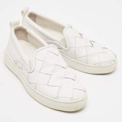 Pre Owned Bottega Veneta White Leather Dodger Slip On Sneakers Size 38