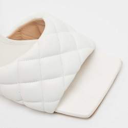 Pre Owned Bottega Veneta White Leather Lido Slide Sandals Size 38.5