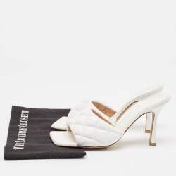 Pre Owned Bottega Veneta White Leather Lido Slide Sandals Size 38.5