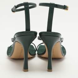 Pre Owned Bottega Veneta Green Leather Stretch Ankle Strap Sandals Size 37
