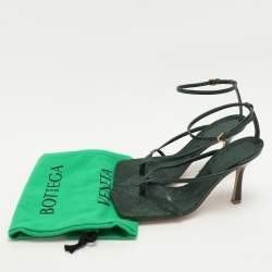 Pre Owned Bottega Veneta Green Leather Stretch Ankle Strap Sandals Size 37
