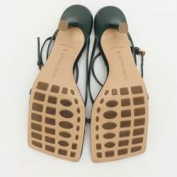Pre Owned Bottega Veneta Green Leather Stretch Ankle Strap Sandals Size 37