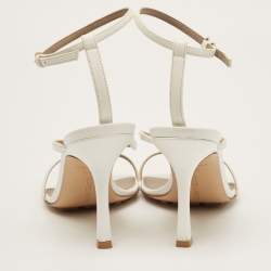 Bottega Veneta White Leather Stretch Ankle Strap Sandals Size 37.5