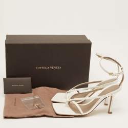 Bottega Veneta White Leather Stretch Ankle Strap Sandals Size 37.5