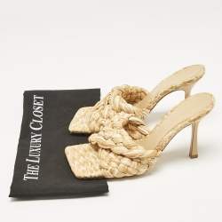 Pre Owned Bottega Veneta Beige Woven Raffia Lido Slide Sandals Size 39
