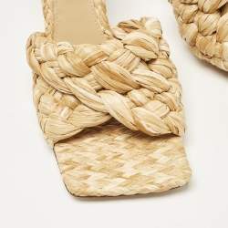 Pre Owned Bottega Veneta Beige Woven Raffia Lido Slide Sandals Size 39