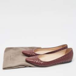 Pre Owned Bottega Veneta Burgundy Intrecciato Leather Ballet Flats Size 37