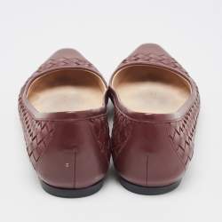 Pre Owned Bottega Veneta Burgundy Intrecciato Leather Ballet Flats Size 37