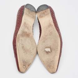 Pre Owned Bottega Veneta Burgundy Intrecciato Leather Ballet Flats Size 37