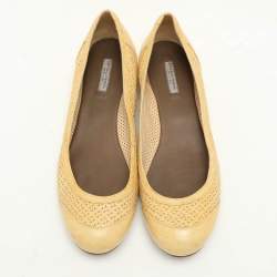 Bottega Veneta Yellow Laser Cut Textured Leather Ballet Flats Size 38