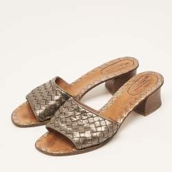 Bottega Veneta Metallic Intrecciato Leather Ravello Slide Sandals Size 40