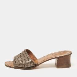 Bottega Veneta Metallic Intrecciato Leather Ravello Slide Sandals Size 40