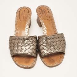 Bottega Veneta Metallic Intrecciato Leather Ravello Slide Sandals Size 40