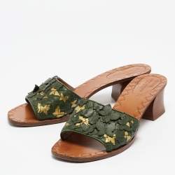 Pre Owned Bottega Veneta Green Intrecciato Leather Butterfly Applique Ravello Sandals Size 38