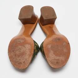 Pre Owned Bottega Veneta Green Intrecciato Leather Butterfly Applique Ravello Sandals Size 38